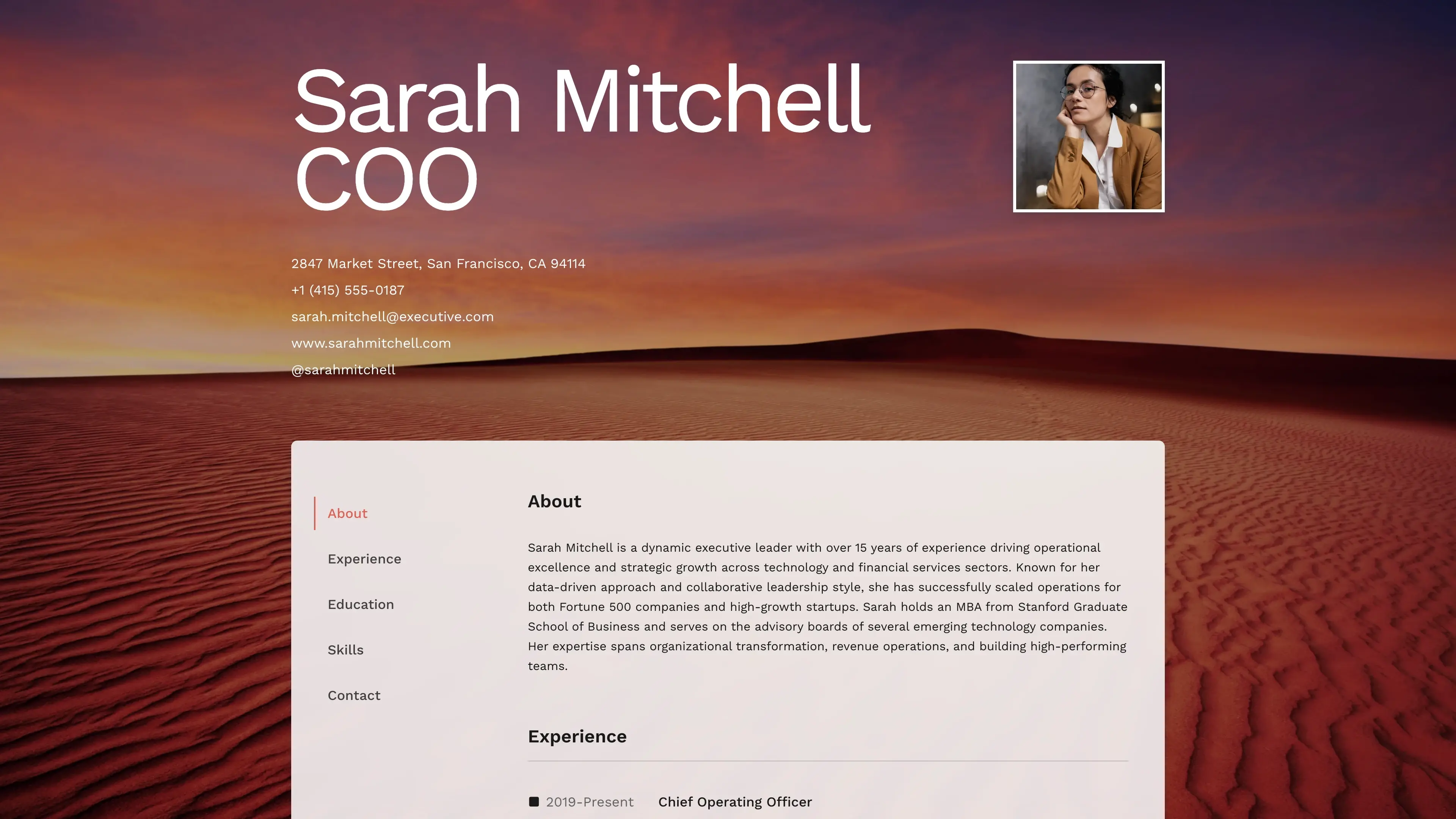 Screenshot of Business Resume